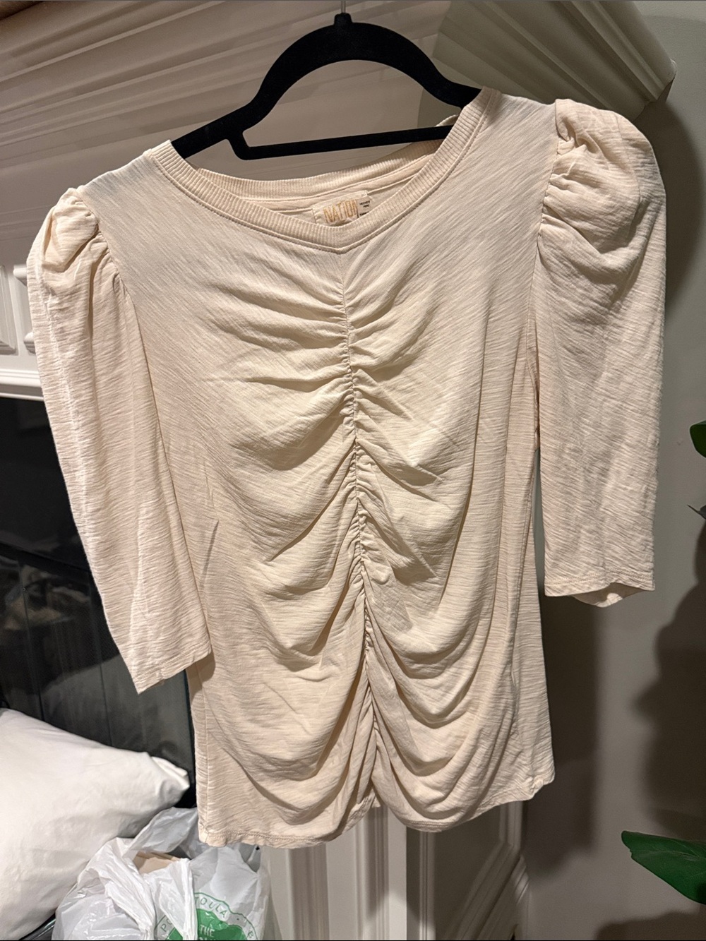 Nation LTD Cream Ruched Puff-Sleeve Top